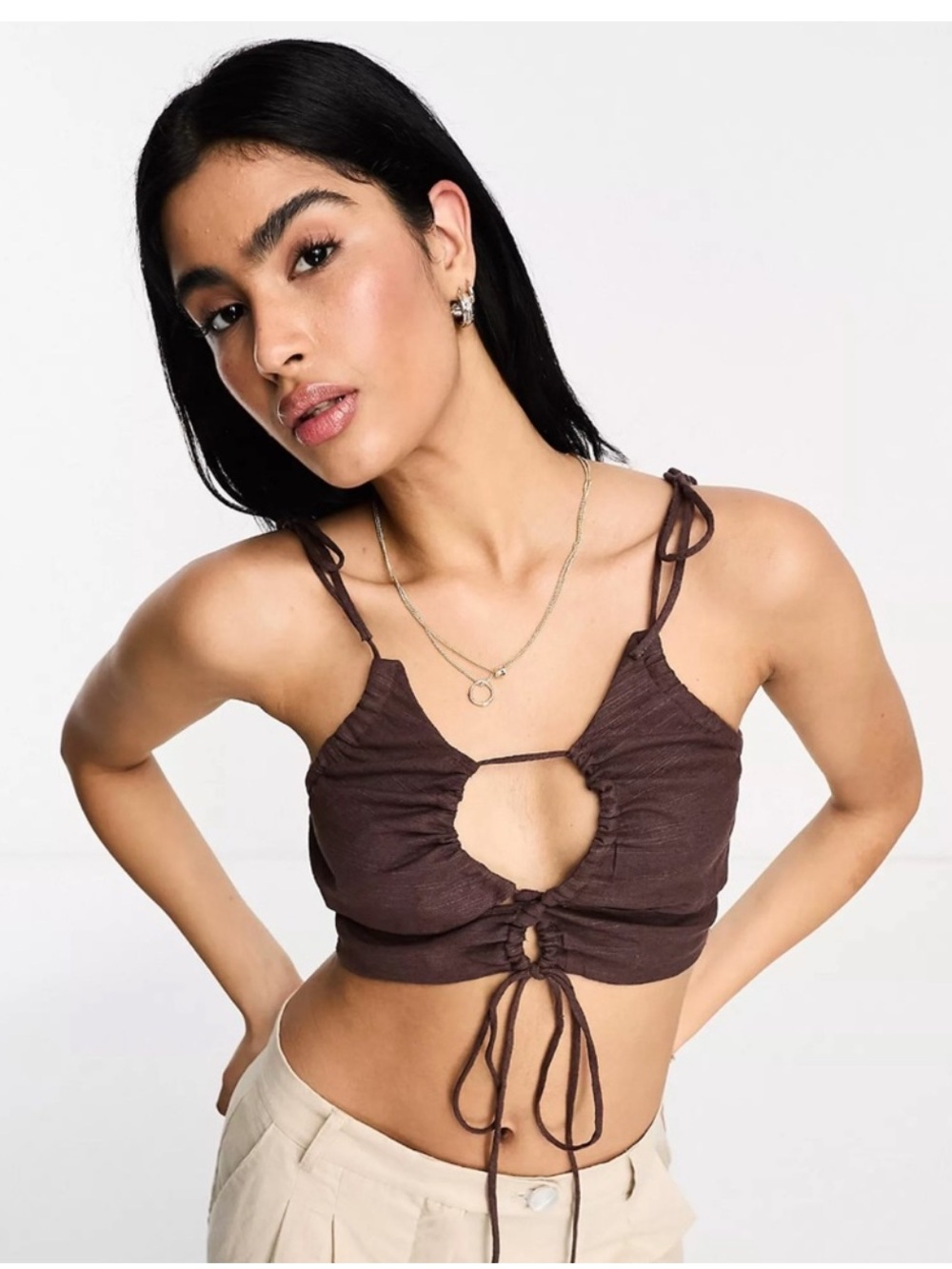 NWT ASOS DESIGN ruched keyhole strappy crop Tank Top